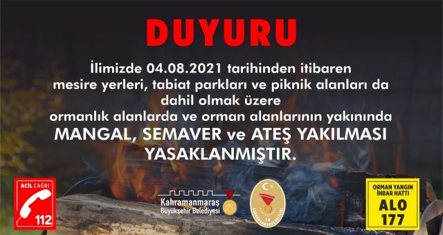 Kahramanmaraş'ta Orman Yangınlarına Tedbir İçin Yasaklandı