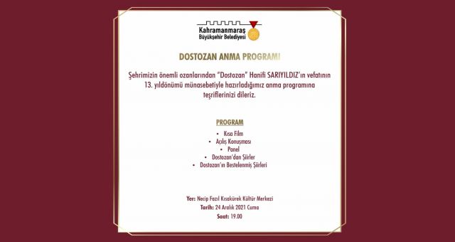Kahramanmaraş'Ta “Dostozan” Anma Programı