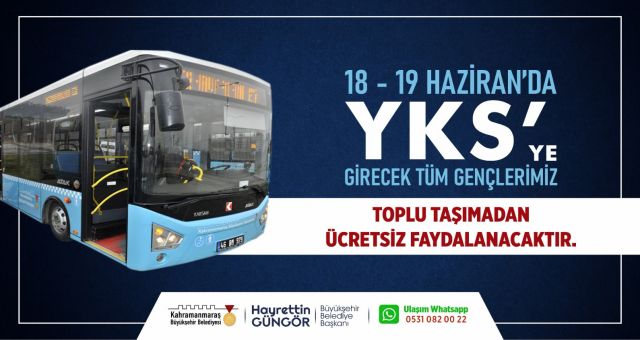 Kahramanmaraş'ta Sınava Girecek Öğrencilere Toplu Taşıma Ücretsiz