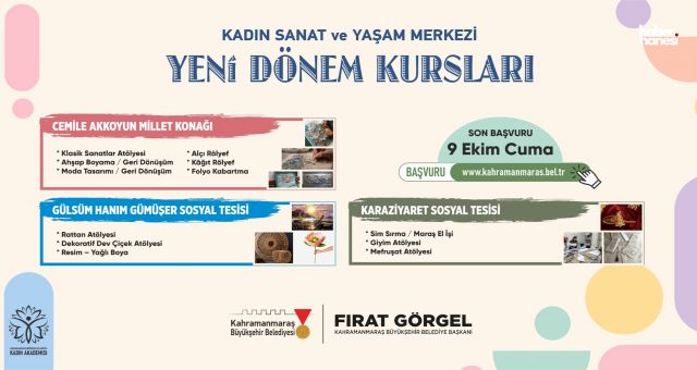 Kahramanmaraş Büyükşehir’in Kadın Sanat ve Yaşam Merkezi Atölyelerinde Yeni Dönem Başvurular Başladı