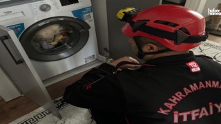 Kahramanmaraş’ta Evde Korku Dolu Anlar: Kedi Çamaşır Makinesine Sıkıştı