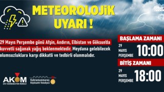 Kahramanmaraş’ın Kuzeyi İçin Yağış Alarmı Verildi
