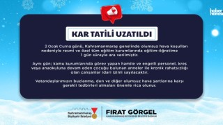 Kahramanmaraş'ta Olumsuz Hava Koşulları Nedeniyle 2 Ocak’ta Eğitime 1 Günlük Ara!